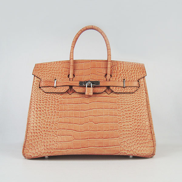 High Quality Fake Hermes Birkin 35CM Crocodile Veins Leather Bag Orange 6089